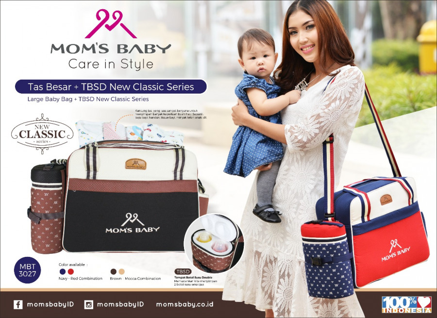 Tas Bayi Besar + Tempat Botol Susu New Classic Series Moms Baby MBT3027 - Coklat