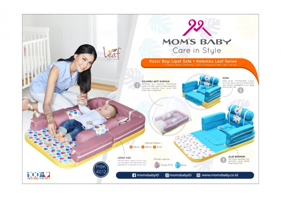 Kasur Bayi Lipat Sofa + Kelambu Moms Baby Leaf Series MBK4012 - Dusty Pink