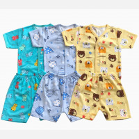 Setelan Baju Baby Pendek Baby Aruchi Kancing Depan S 20060010 (Premium Quality)