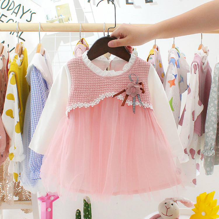 Terusan Gaun Anak Perempuan Lengan Panjang / Dress Anak Perempuan Pink W 21120193